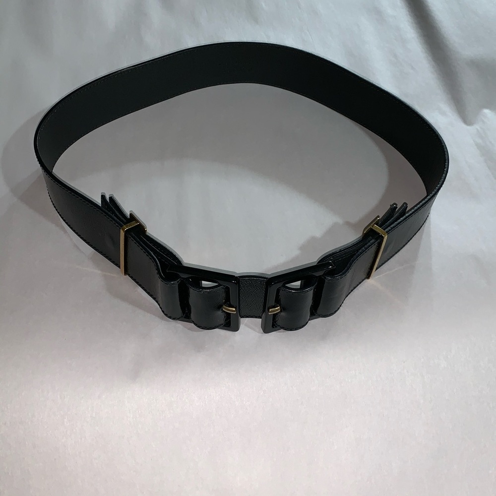 SAINT LAURENT size L black crinkle patent belt - Picture 5 of 11
